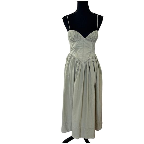 Ronny Kobo Beige Corset Midi Dress MEDIUM Cotton Cottage Sundress Designer $400 - Picture 11 of 15